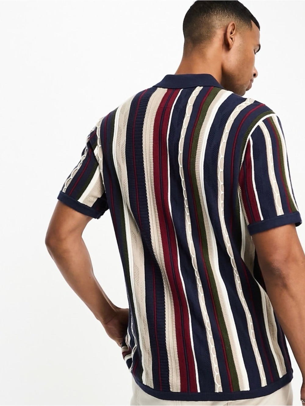 Coogi style 3D Knit Button‑Through Polo Textured Multicolor Stripe Size L Retro